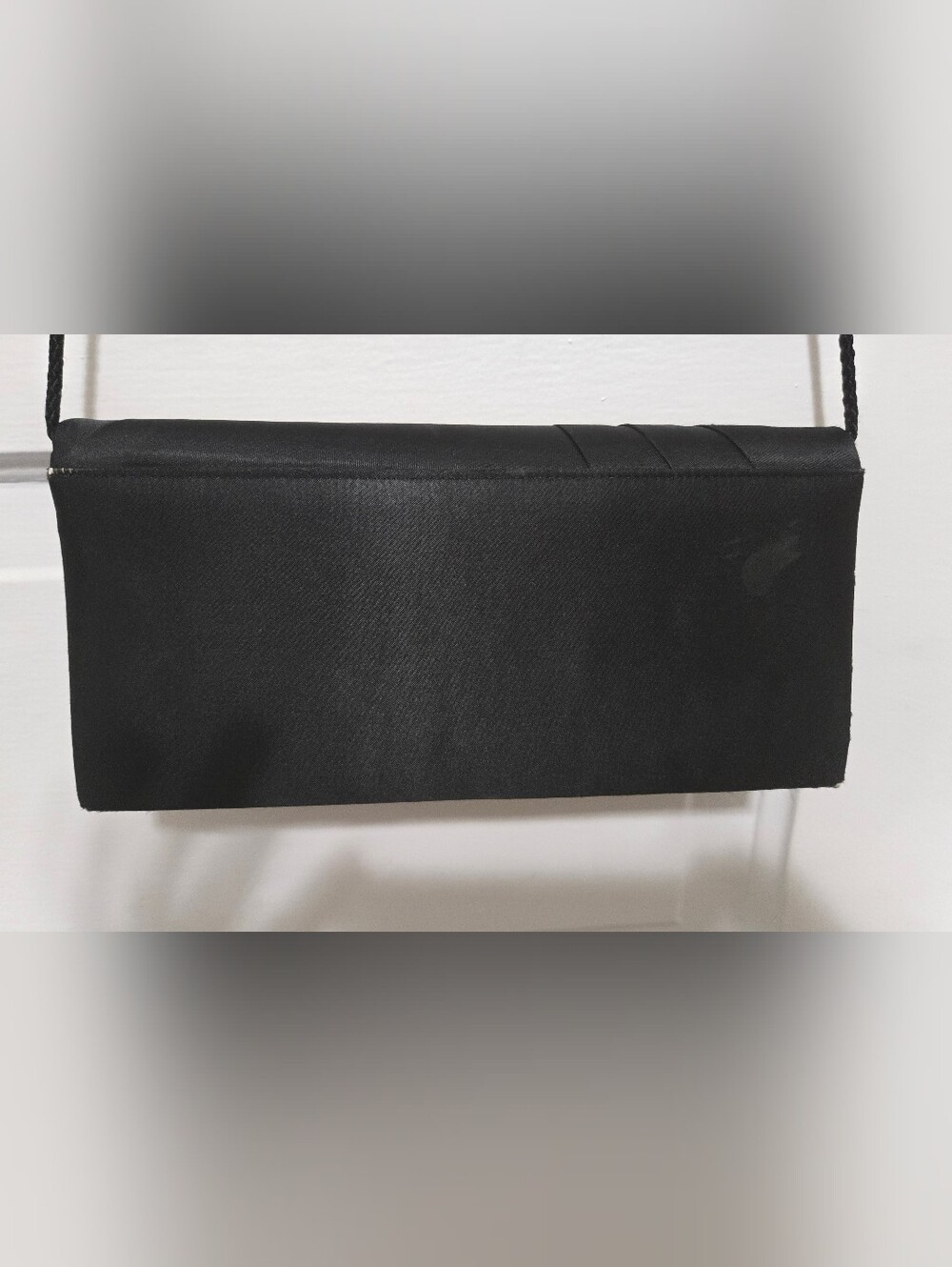 Kate Landry Black Satin Pleated Evening Clutch with Strap - Picture 3 of 8